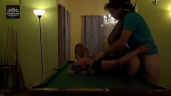 Amateur couple enjoys intense pool table sex with busty MILF