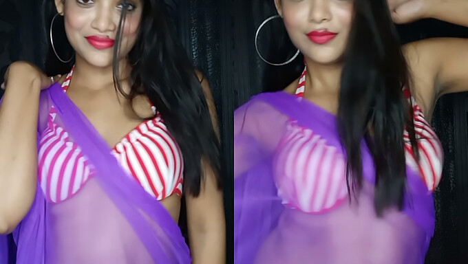 ¡El espectáculo de bikini más caliente de una chica india con un ombligo profundo y un ombólogo caliente!