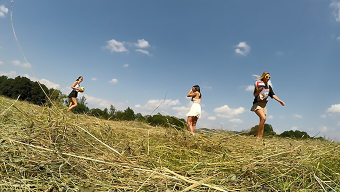 Teen girls go bare-breasted in the wild for a reality upskirt adventure