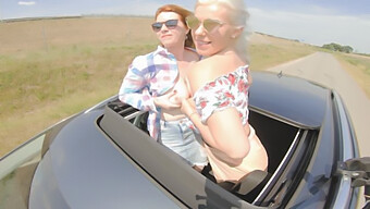 Two Seductive Hitchhikers Enjoy A Wild Ride In A Car With A Group Of Four For An Unforgettable Experience