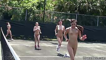 Amateur Sorority Girls Engage In Lesbian Hazing On The Tennis Court