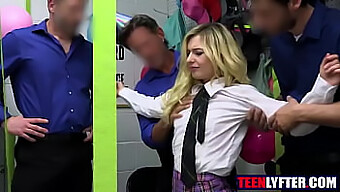 Young Blonde Thief Caught And Gangbanged By Security Officers