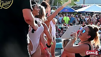 Wild pool party with naked teens twerking and showing off their big tits