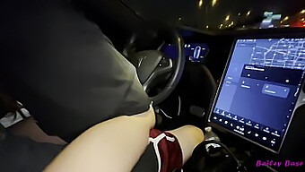 Bailey Base, a charming and alluring young teen, engages in sexual activity with a Tinder match while driving his Tesla, captured in stunning 4k quality