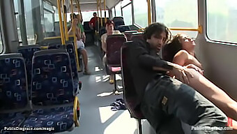 A Young European Woman Engages In Sexual Activity On A Public City Bus